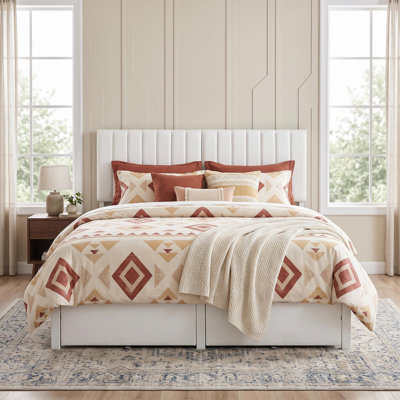 Basics Bed Frame with 2 Storage Drawers, Full Size, Beige | Upholstered Adjustable Height Headboard, Metal Platform, Sturdy Steel, No Box Spring Needed, Noise Free, Easy Assembly