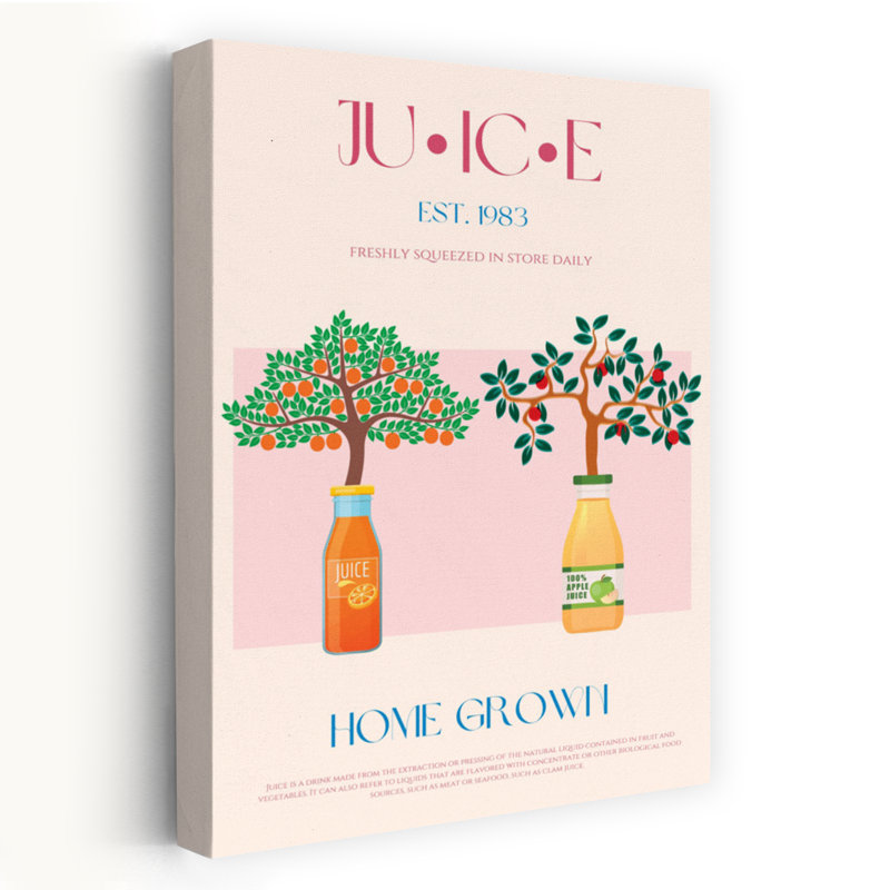 Home Juown Juices Organic Retro Vintage Apple Tree Orange Tree Fruit, art mural, H 24 po x l 16 po