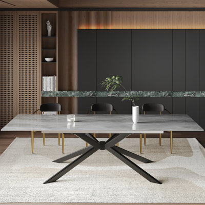 78.74'' To 110.24'' Rectangular Extendable Dining Table With Sintered Stone Top For 8-12