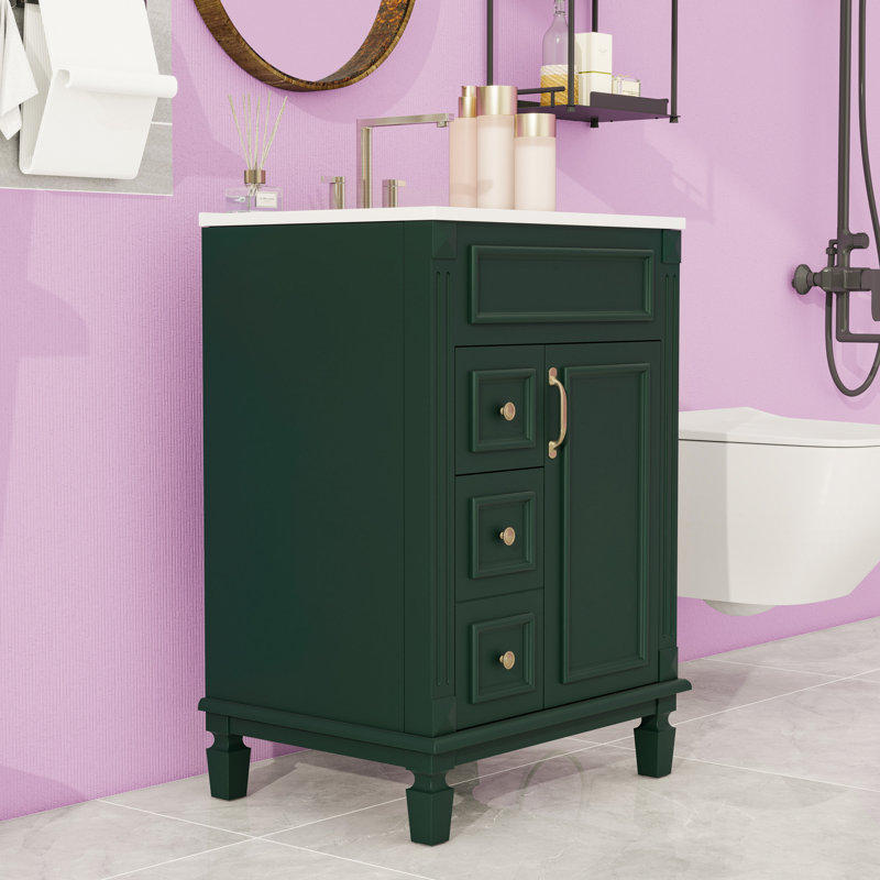 Meuble-lavabo avec 2 tiroirs et tablette réglable, Vert