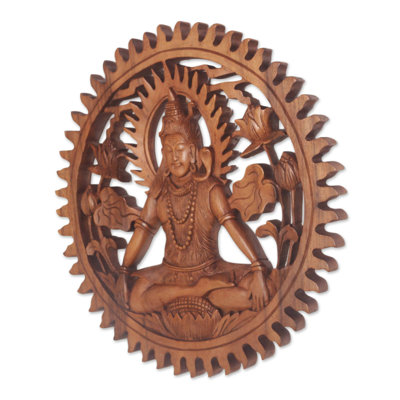 Panneau de relief mural en bois Lord Shiva