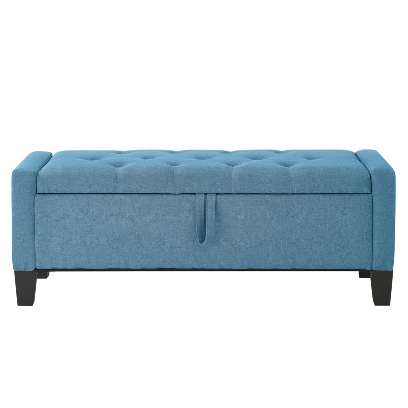 45"W Upholstered Mid-Century Modern Lift-Top Ottoman, Blue