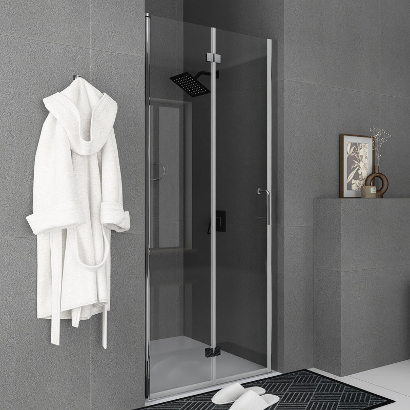 34 po X P 72 po H Porte de douche à cadre pliable au fini noir mat, Chrome