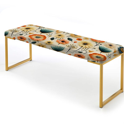 Vintage Mod Florals - Midcentury Upholstered Gold Bench