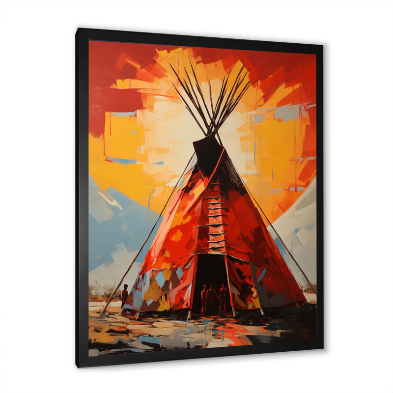 Orangenative Tipi Dancing Shadows - reproduction sur toile, H 44 po x l 34 po x P 1,5 po, Cadre photo noir