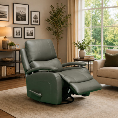 Arnetta Top Grain Leather Italian Design Swivel Glider Manual Recliner Chair
