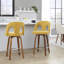 Tabouret de comptoir à hauteur fixe avec pivot en bois glacé noyer et tissu blanc neige avec repose-pieds arrondi en métal noir - ensemble de 2-1030423694-1030423695