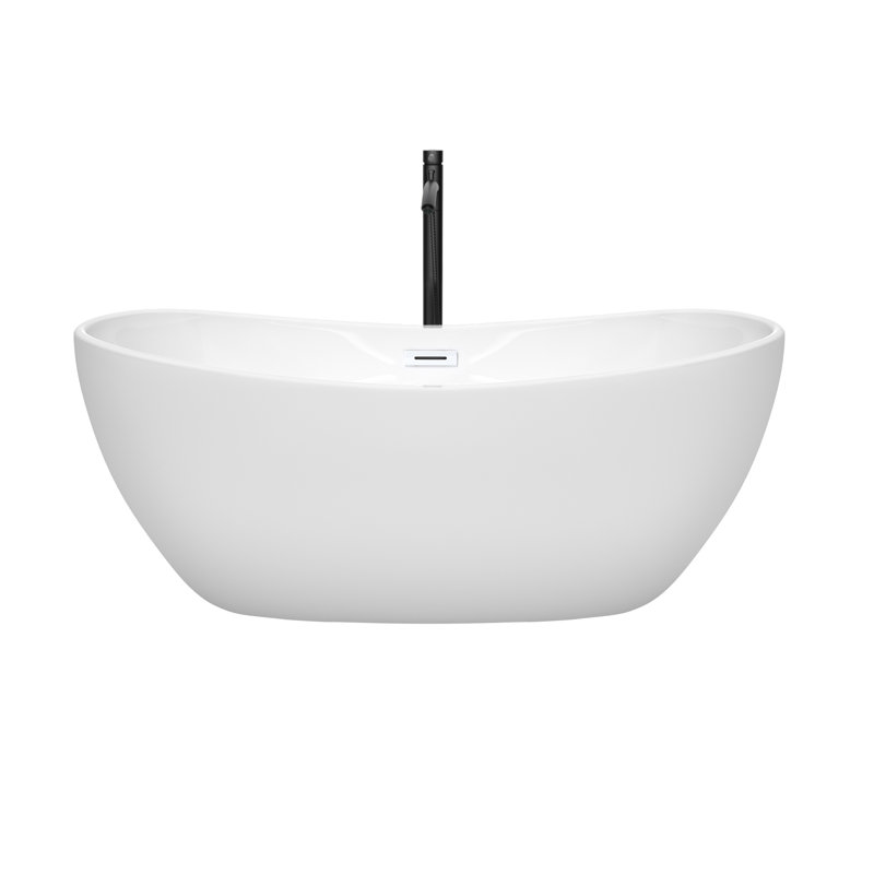 Rebecca 60'' x 32'' Freestanding Soaking Acrylic Bathtub with Faucet, White/Shiny White/Matte Black