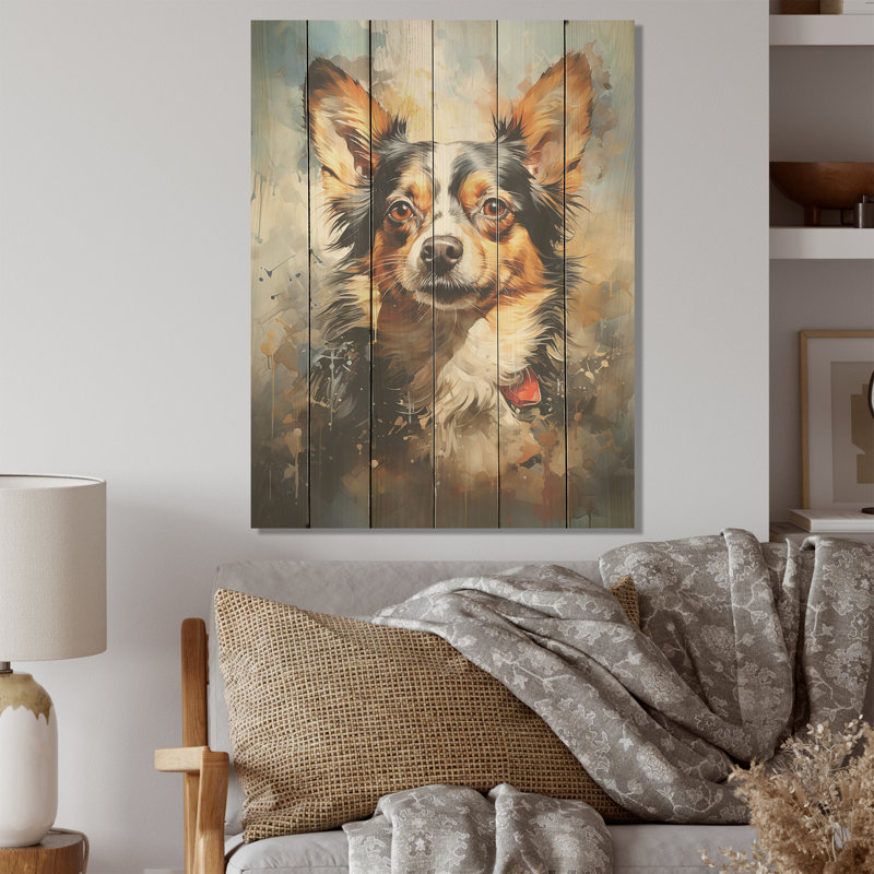 Chihuahua charisme I - art mural en bois de chien sur bois de pin naturel, H 32 po x l 24 po