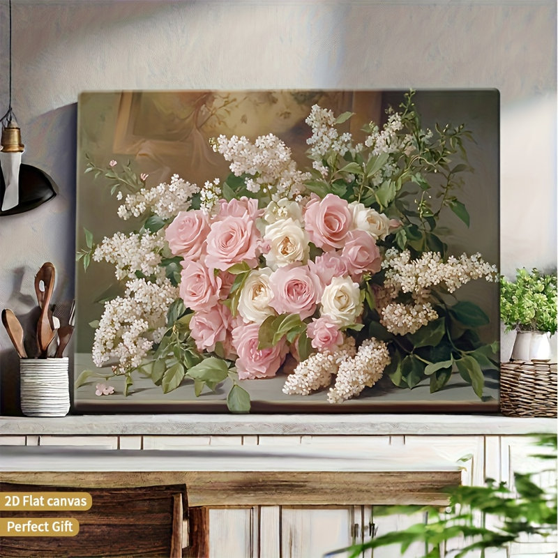 Impression sur toile Elegant Vintage Pink Rose & Lilac Bouquet - Urban Studio, 32*24 pouces (80*60*2 cm)