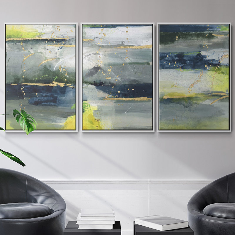 Ensemble de 3 pièces encadrées sur toile Coming Ashore II, H 36 po x l 72 po, Blanc