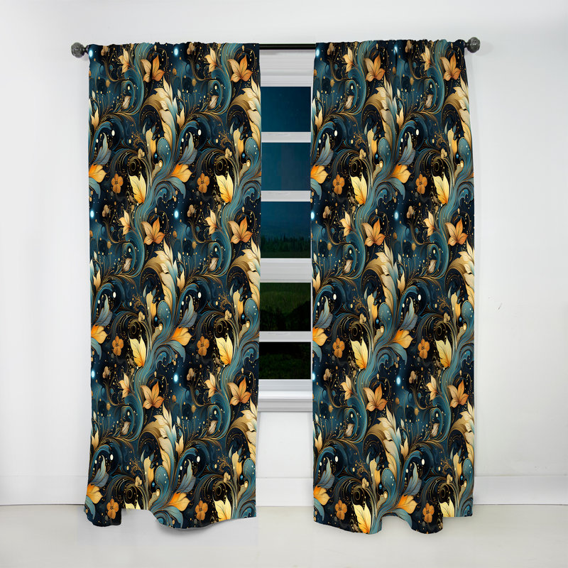 Motif cachemire céleste III - motif floral - rideau floral obscurcissant en velours - 1 panneau, L 52 po x L 63 po