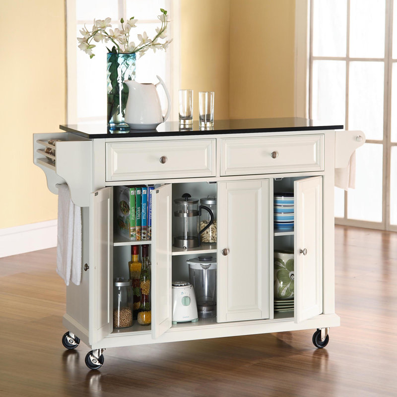 Monty Granite Top Kitchen Island, White, Black
