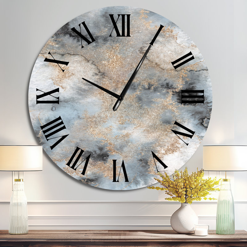 Marble Clouds I - Horloge murale moderne, Grand, Gris / Noir