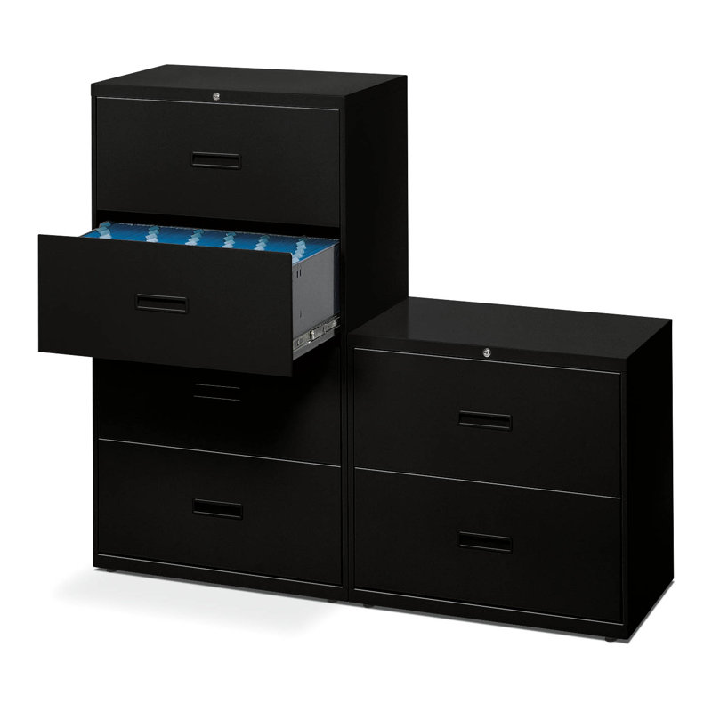 Black Steel 4-Drawer Lockable Lateral Filing Cabinet