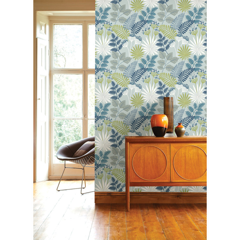 Floral Non-Pasted Wallpaper Roll, Sky Blue