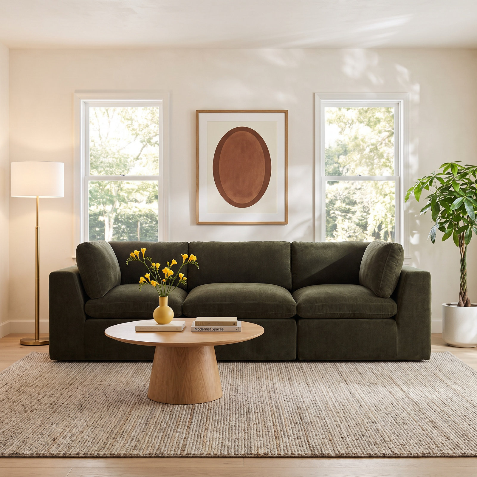 Calder Modular Upholstered Reversible L-Sectional, Green Polyester