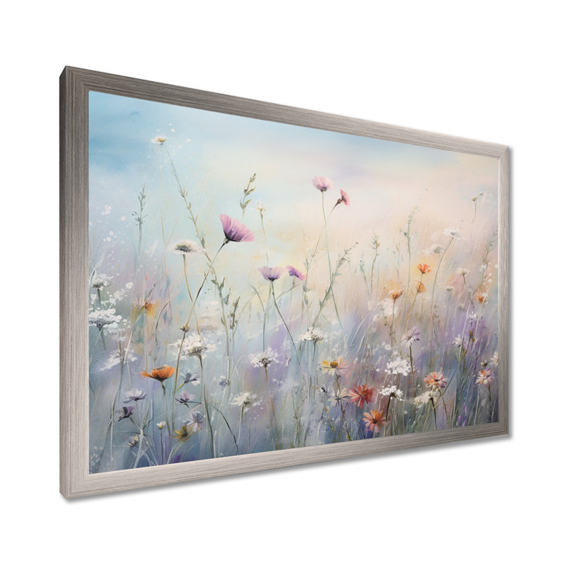 Wildflowers Wander meadows - Art mural de fleurs sauvages pour le salon, Cadre photo unique, H 24 po x l 32 po, Silver