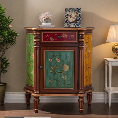 Vintage Hand-Painted Semi-Circular Accent Cabinet