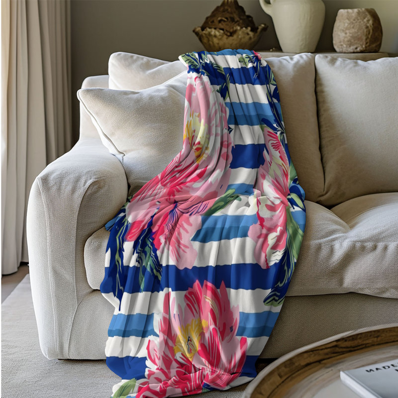 Peony Stripes - 1 pièce Sherpa Premium, Lit simple
