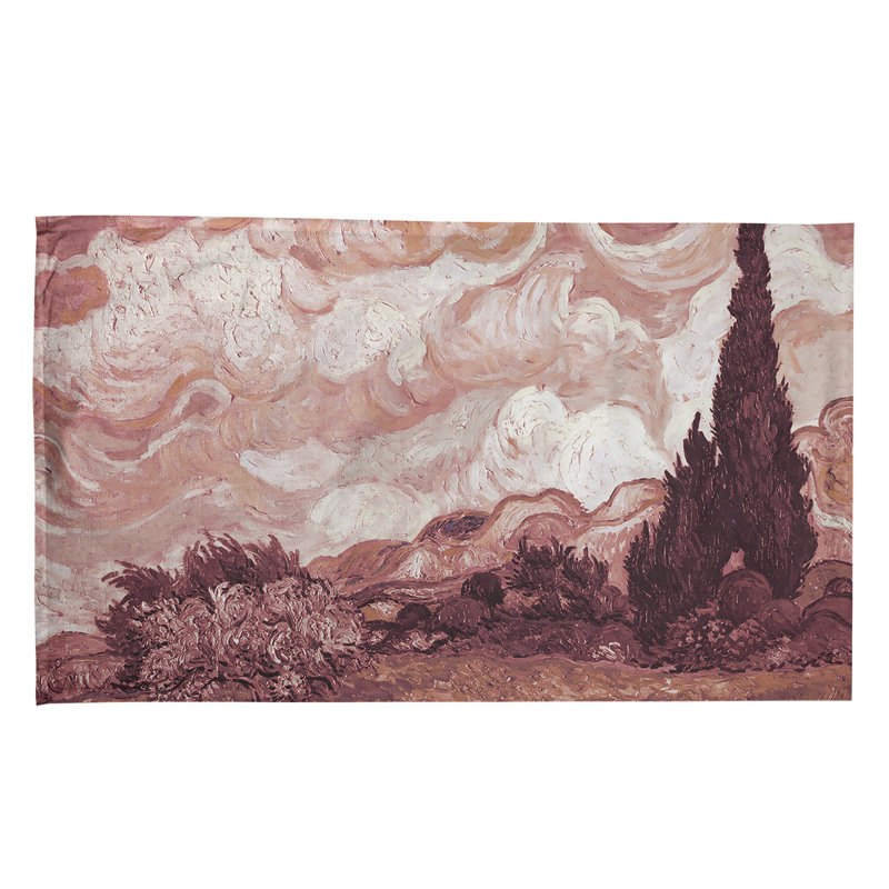 Serviette de thé avec blé cyprès wheatfield, Polyester sergé, Brun pâle