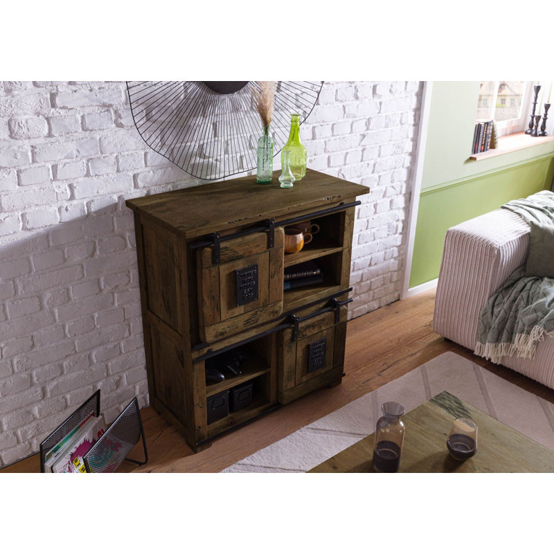 Railway 90cm Solid Wood Sideboard, Brown Lacquered