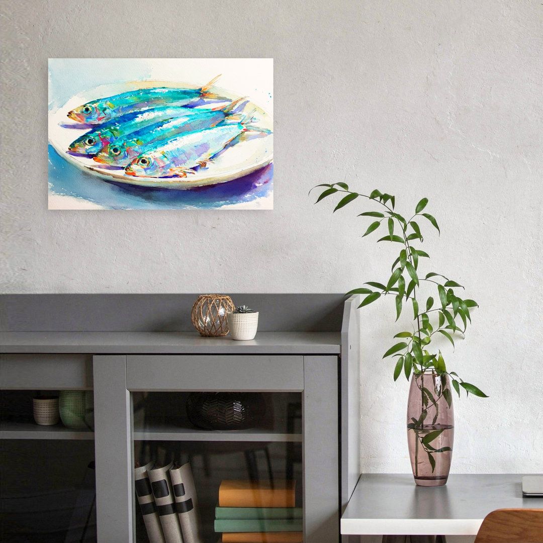 Vibrant Fresh Sardines Colorful Vibrant Contemporary Fish Ocean Wall Art Print