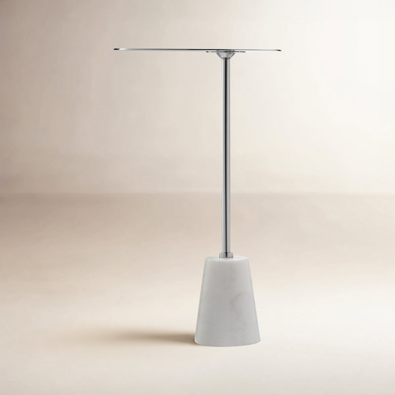     Table de bout Pangea Home Churchill - Table d'appoint moderne - Table à boissons en marbre - Décoration contemporaine - Table pour salon, chambre à coucher, bureau ou salon - Table en marbre argent et blanc