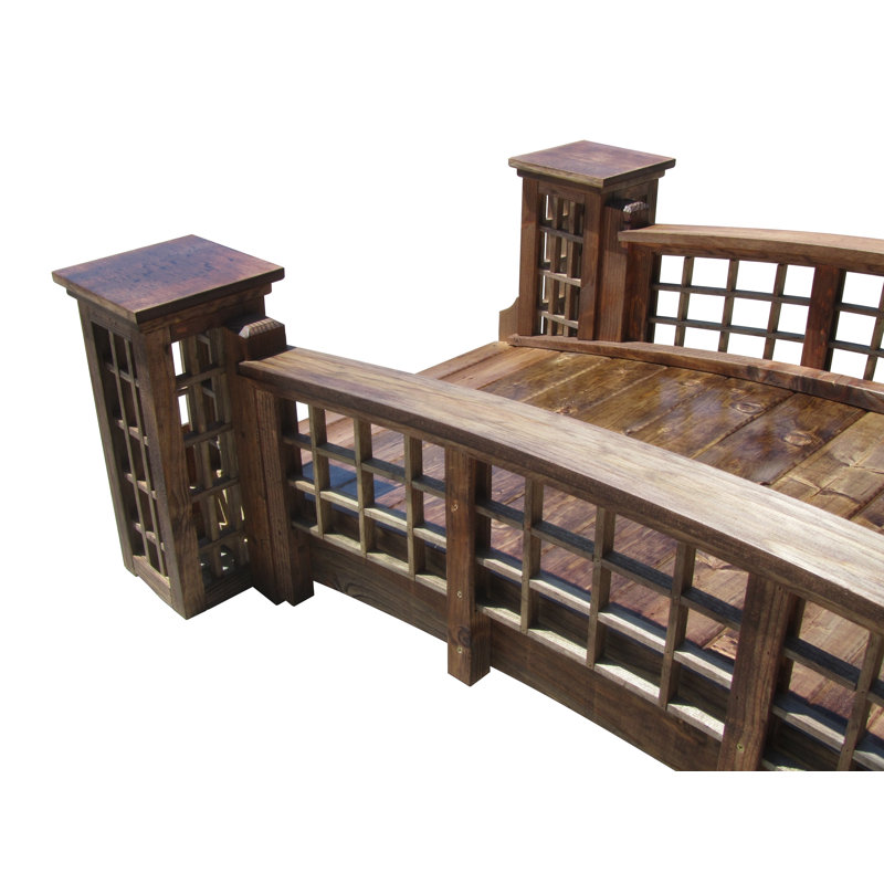 7 ft Brown Fir Trellis Garden Bridge with Lattice Railings