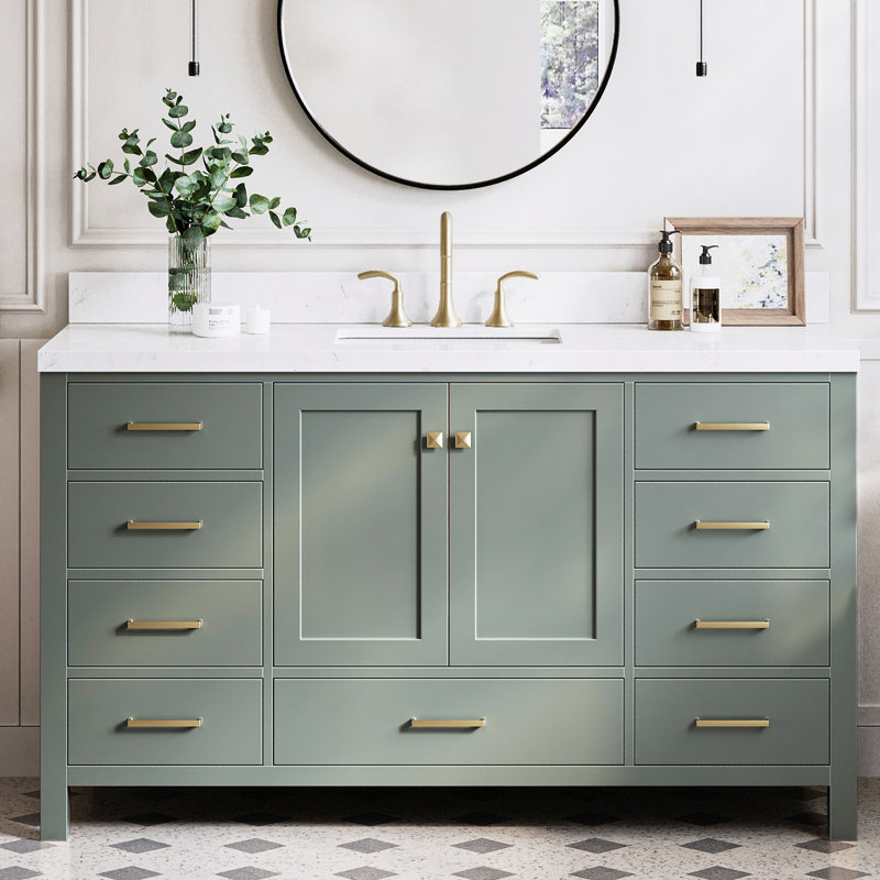 Ensemble de meuble-lavabo simple 60 po Grevera, Vintage Green, Rectangular