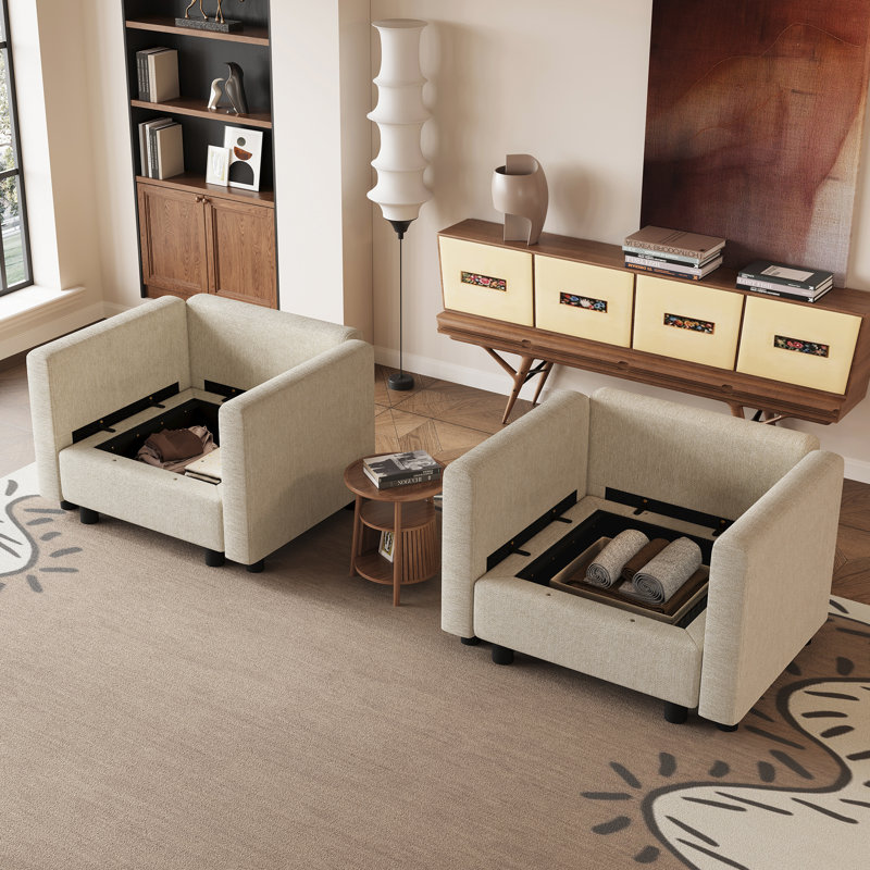 Ensemble de chaises d'appoint 2 pièces avec rangement sous le siège pour l'espace de vie, Beige