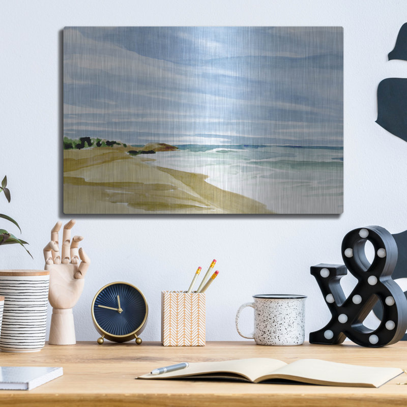 Art mural en métal luxueux «Coastline Calm 2» par Annie Warren, 16 po x 12 po, H 12 po x l 16 po