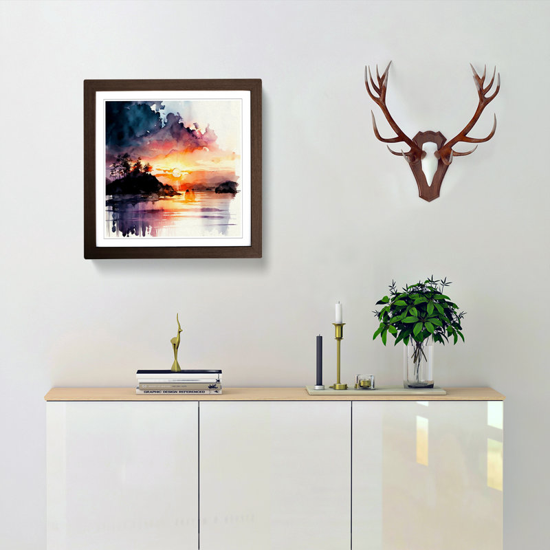 Sunrise Watercolour - Framed Print, Walnut
