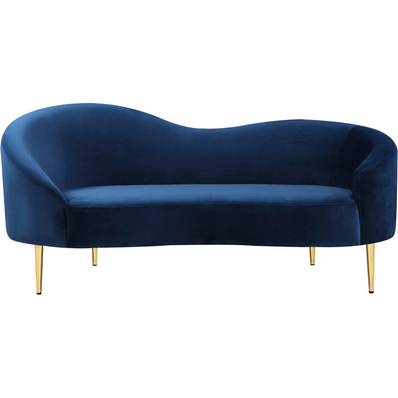Causeuse courbée en velours 67 po Shurtz, Velours bleu marine