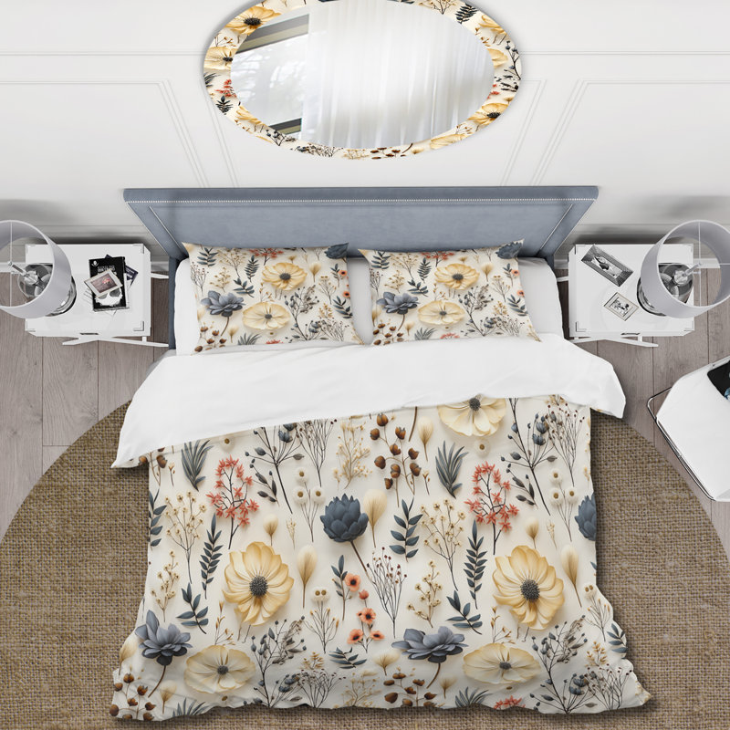 Literie Whispering Flora II, Housse de couette pour grand lit et 2 taies décor