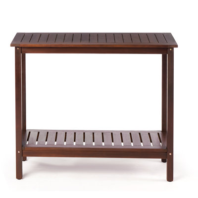 Acacia Solid Wood Console Table, (42''W x 18''D x 37''H)  2-Shelf Indoor Outdoor Multifunctional Table (Easy Assembly)