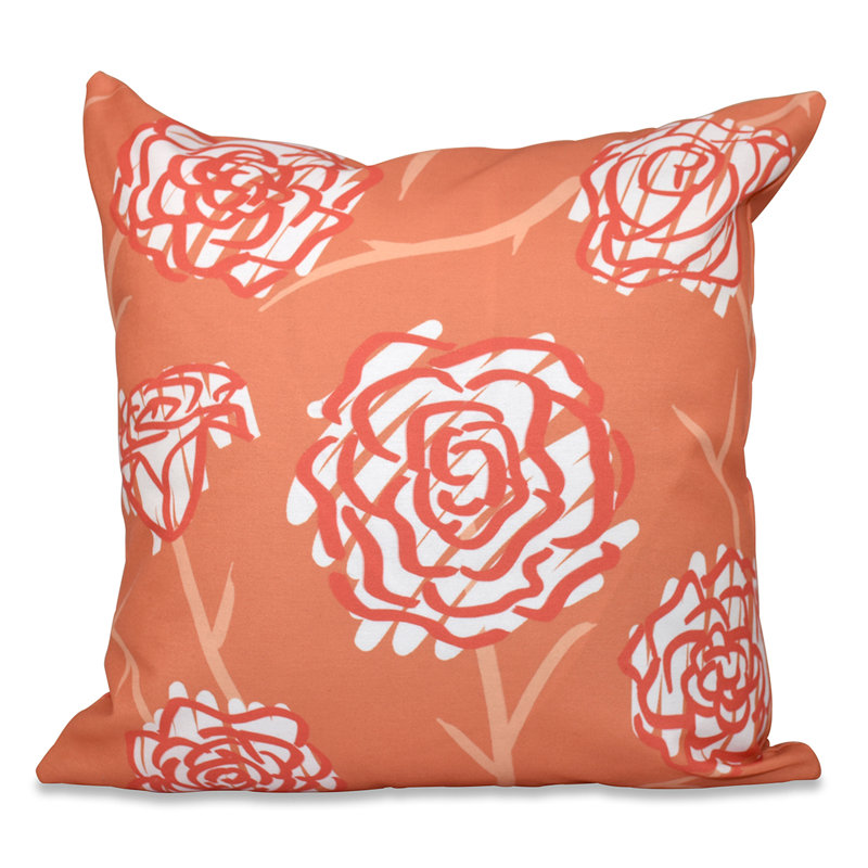Botanical Blooms Floral Outdoor Reversible Throw Pillow, Coral, 16"x16"