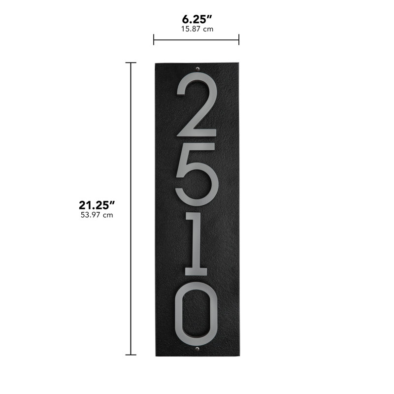 Floating Stand-Off 4-Number Vertical Sign, Black /W/ Silver Modern Font Numbers, Yes