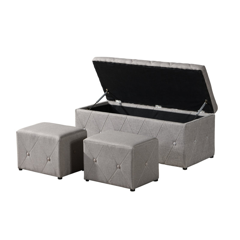 Rangement rectangulaire en lin beige rempli d'éponge résiliente de style moderne, doux et confortable pour la chambre à coucher, le salon, le balcon, 1 pièce et 2 repose-pieds