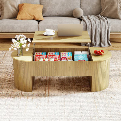 Lift-top Coffee Table With Hidden Storage, Oval Coffee Table With Lift-up Tabletop, Mid-century Modern Style Coffee Table