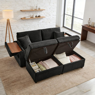Espace de rangement en velours côtelé pour grand canapé causeuse