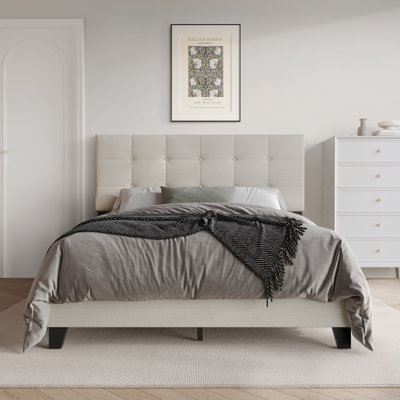 Lit plateforme en lin gris chaud