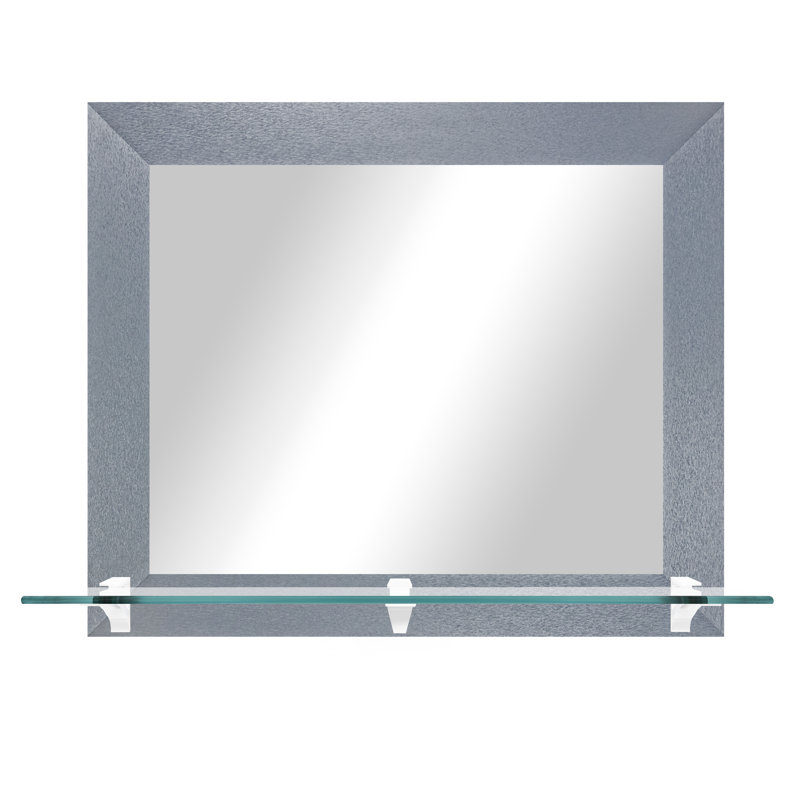 Matsuichi Mirror with Shelves, 21.5" x 25.5", Dark Silver/White