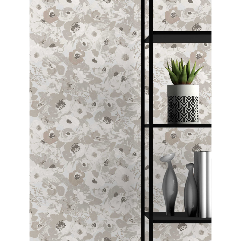 Blooming Floral 33' L x 20.5" W  Wallpaper Roll, Gray
