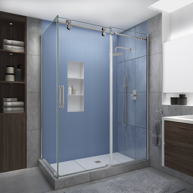Langham XL Frameless Clear Glass Sliding Shower Enclosure with Polished Chrome Finish