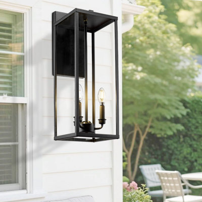 Outdoor Wall Light, 24 Inch Modern Exterior Wall Sconce With Clear Glass, Weather Resistant Outside Lights For House,Front Porch, Patio,Entryway(Black)