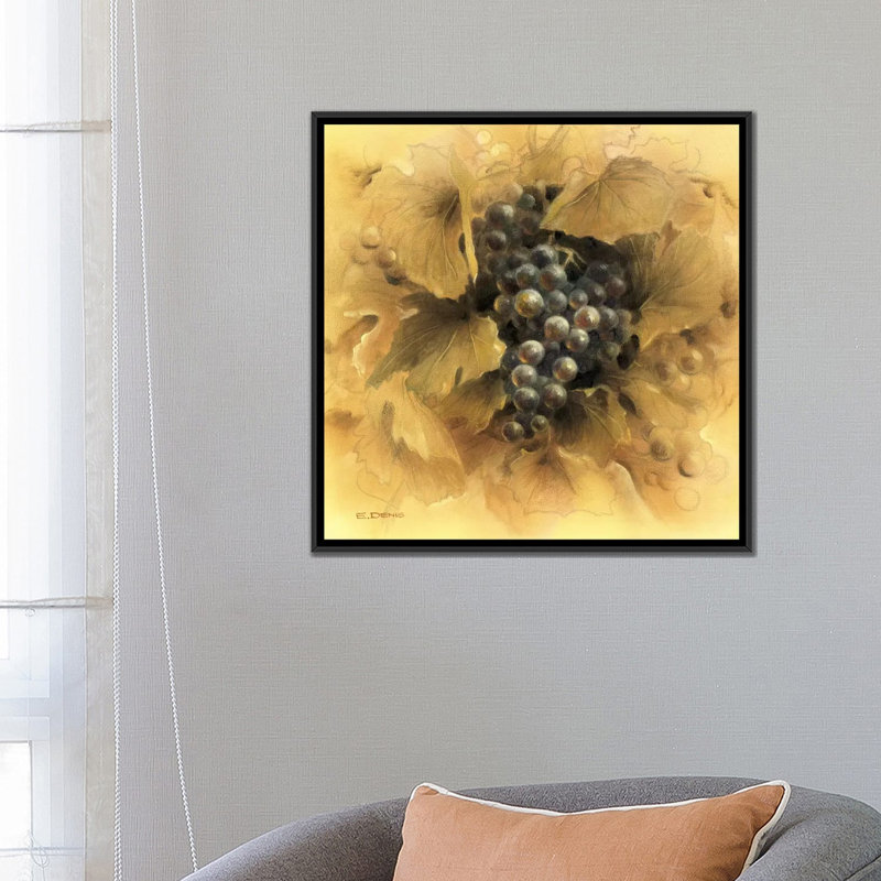 « raisins ii », impression sur toile, H 26 po x l 26 po x P 1,5 po, Toile avec cadre noir, Pas de tapis