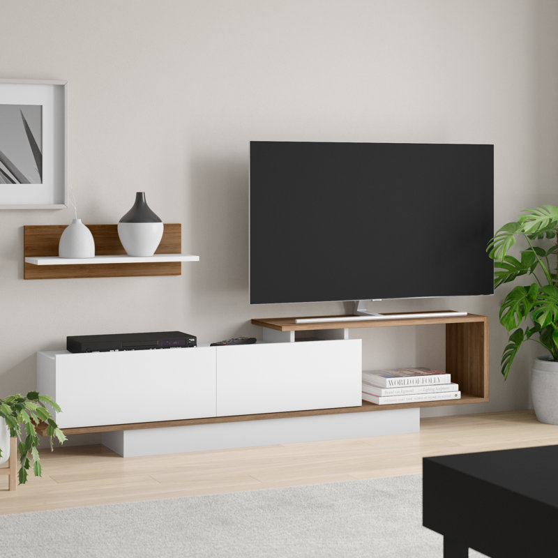 Meuble télé pour téléviseur de 40 po ou moins Aliosha, Noyer / Blanc