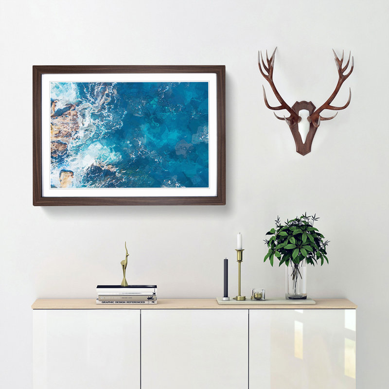 Aerial View of a Blue Ocean in Australia - Picture Frame Graphic Art Print, 36cm H x 48cm W x 2cm D, Walnut Framed