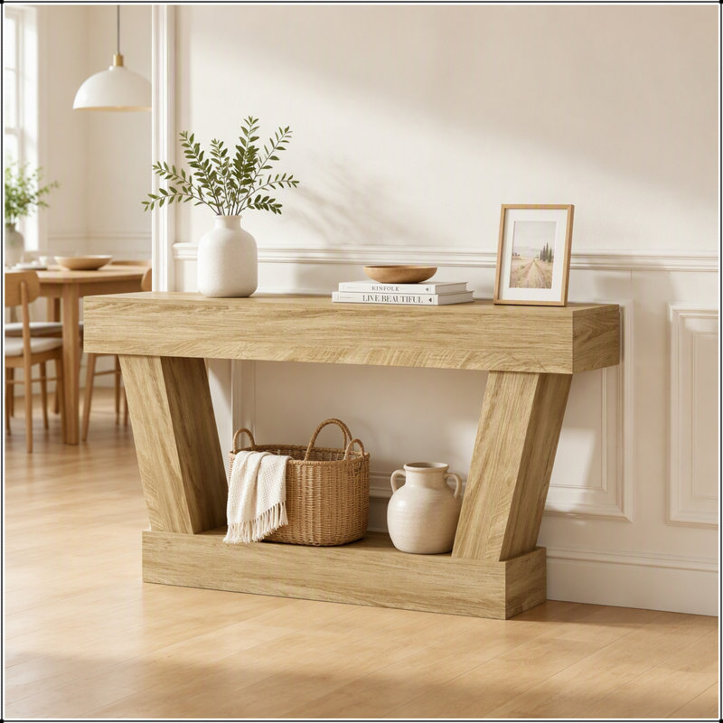 Console étroite vintage de 160 cm avec tablette de rangement, Oak, Oak, Oak